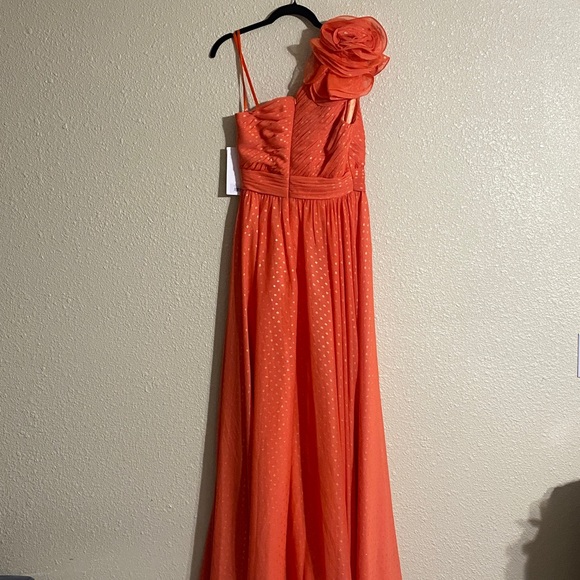 NWT Mac Duggal Orange Polka Dot Ruffled One Shoulder Gown 49536 Size 6 - Picture 11 of 16